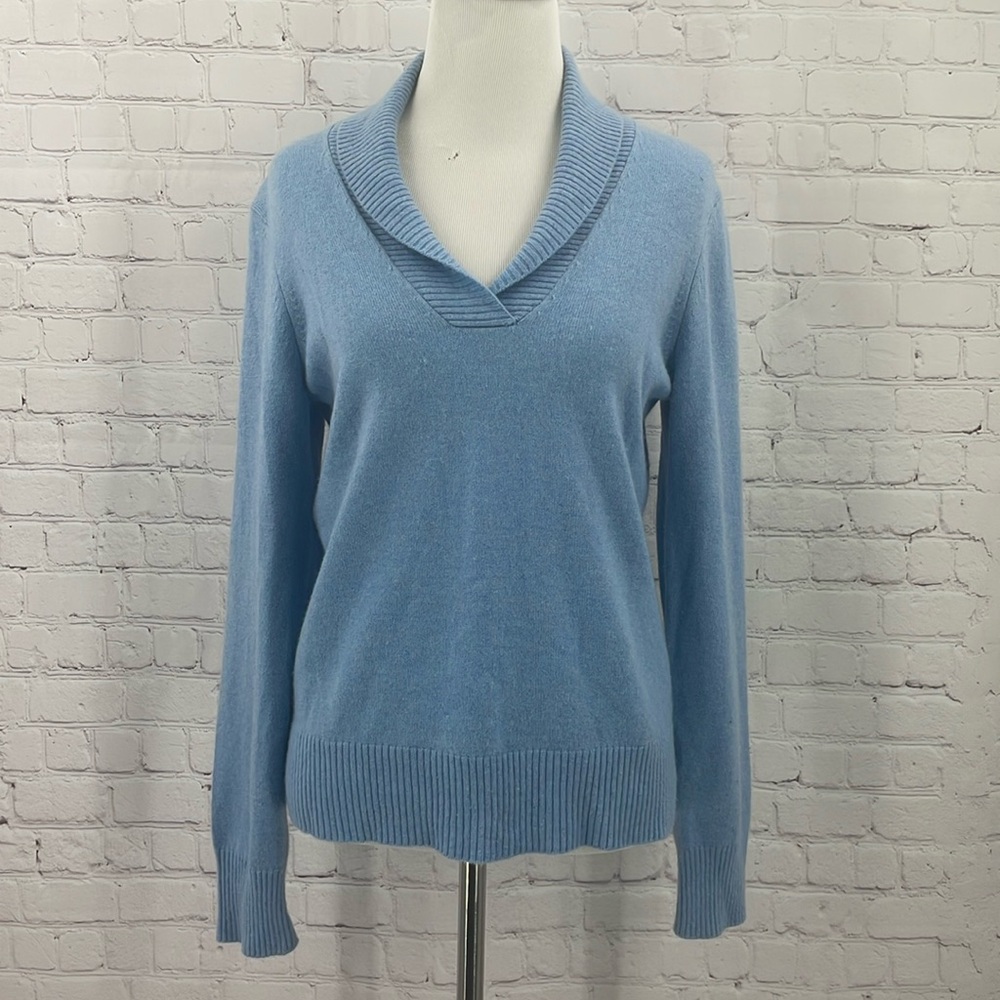Charter Club Small 100% Cashmere Light Blue Long Sleeve Sweater W Collar 2 Ply